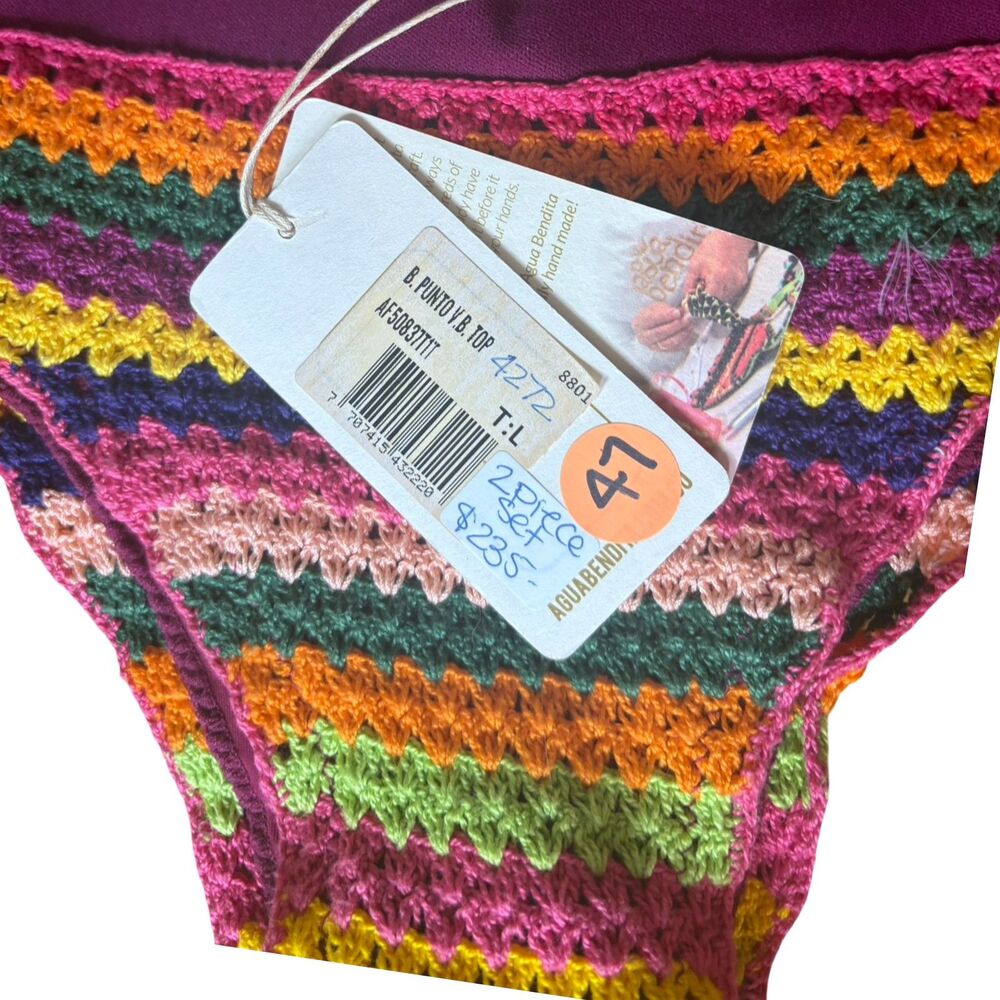 Agua Bendita NWT B. Punto Crochet Bikini Set Rainbow Chevron Multicolor Size L - Picture 9 of 13